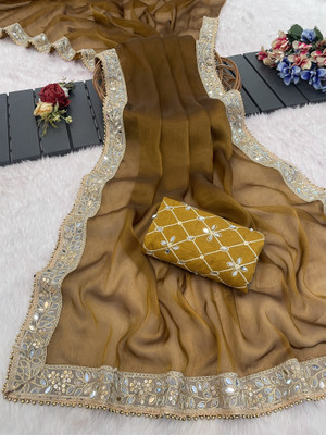 NETRA BOUTIQUE Solid/Plain Bollywood Art Silk Saree(Brown)