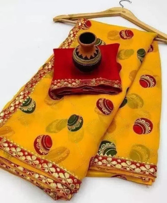 ZENFAB THREADS Embroidered Bollywood Georgette Saree(Yellow)