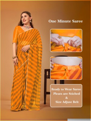 FIERTE Printed, Striped, Polka Print, Color Block, Digital Print, Self Design Bollywood Georgette, Chiffon Saree(Mustard)