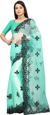 Yashvi Designer Embroidered Bollywood Net Saree(Light Blue)