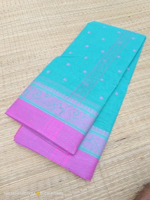 NADIA HANDALOOM Woven, Self Design Tant Pure Cotton Saree(Pink, Light Blue)