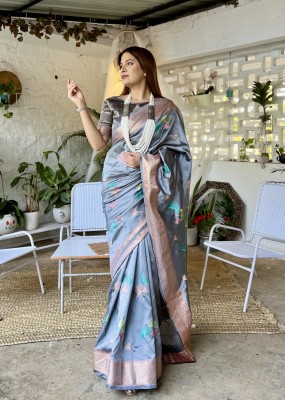 Divastri Embroidered, Woven, Printed Bollywood Cotton Silk, Jacquard Saree(Grey)