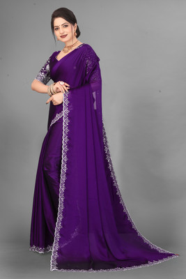 shrijamyaham Solid/Plain Bollywood Chiffon Saree(Purple)