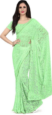 Saadhvi Solid/Plain Bollywood Net Saree(Light Green)