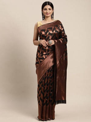 Pari Prints Woven Banarasi Cotton Silk Saree(Black)