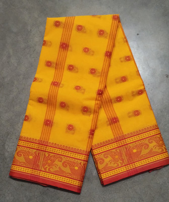 Zinniasareeghar Striped Tant Pure Cotton Saree(Yellow)