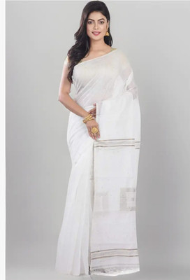 RAJTEXTILE Solid/Plain Handloom Cotton Silk Saree(Red)