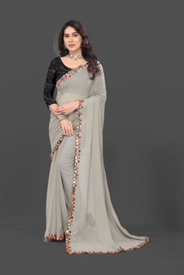 Manan Creation Embellished Bollywood Georgette, Chiffon Saree(Grey)