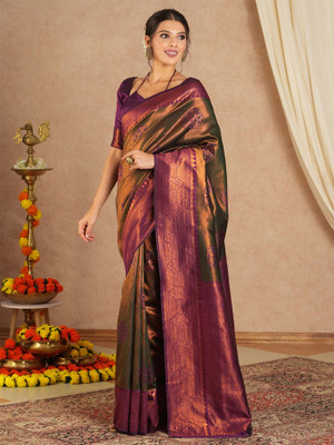 Sareemall Woven Maheshwari Silk Blend Saree(Light Green)