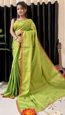 GaurabHandloom Self Design Handloom Tissue Saree(Green)