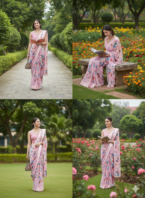 HouseOfCommon Printed Chanderi Chanderi, Cotton Blend Saree(Multicolor)