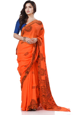 TANTLOOM Printed Handloom Handloom Pure Cotton Saree(Orange)