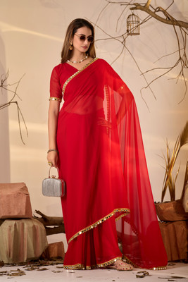 NETRA BOUTIQUE Embellished Bollywood Georgette Saree(Red)