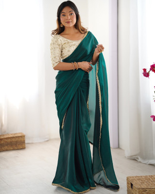 HouseOfCommon Embroidered, Solid/Plain Bollywood Satin Saree(Green)