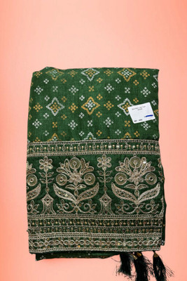 MEHMAAN Embellished, Embroidered, Dyed Bollywood Chiffon Saree(Dark Green)