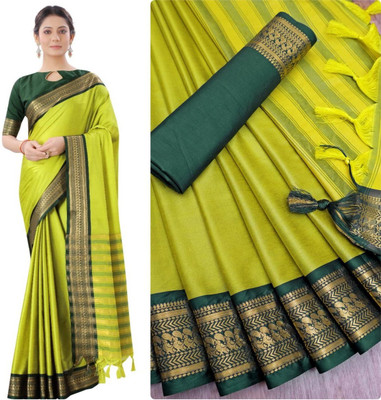 Jamila Solid/Plain Bollywood Cotton Silk Saree(Yellow)