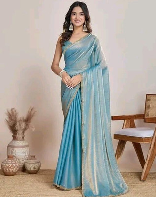 Sarthi Fashion Solid/Plain Bollywood Jimmy choo Saree(Gold)