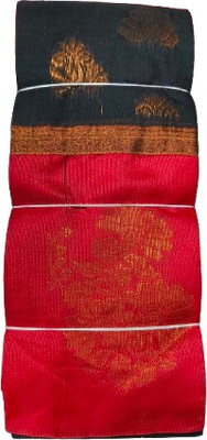 Aadrika Woven Handloom Handloom Pure Cotton Saree(Red, Blue)