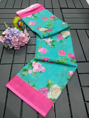 MAANVIT Self Design Kanjivaram Linen, Cotton Linen Saree(Light Blue)