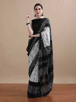 Jaipur Kurti Printed Daily Wear Pure Cotton Saree(White)