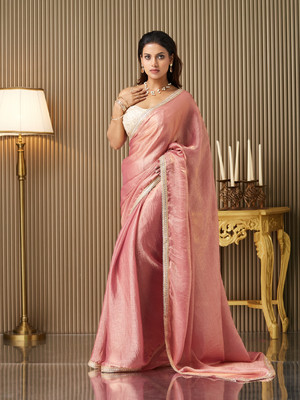 Divastri Embellished, Solid/Plain Bollywood Silk Blend Saree(Pink)