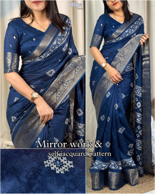 niesha fashion Printed, Geometric Print, Woven, Self Design Banarasi Georgette, Chiffon Saree(Blue)