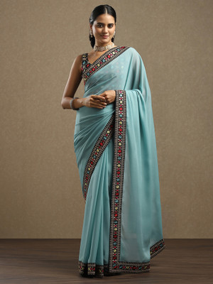 Sareemall Embellished Bollywood Georgette Saree(Light Blue)