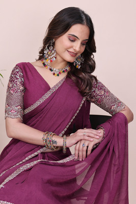 K 5 FASHION Self Design, Embroidered Bollywood Chiffon Saree(Magenta)