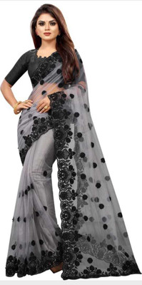 GALANI ENTERPRISE Embroidered Bollywood Net Saree(Grey)