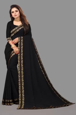 OKTAT Solid/Plain Bollywood Georgette Saree(Black)