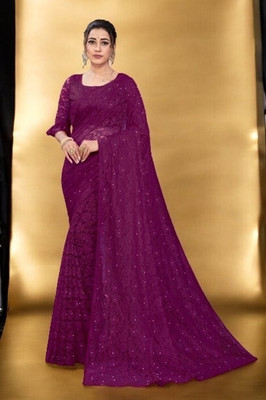 NORAFLEX Embroidered Bollywood Net Saree(Purple)