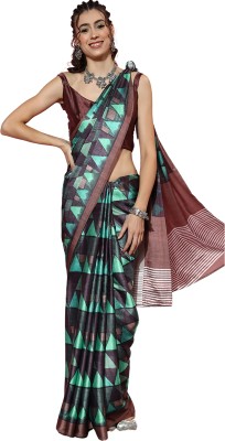 Akhilam Digital Print Bollywood Crepe Saree(Light Green)