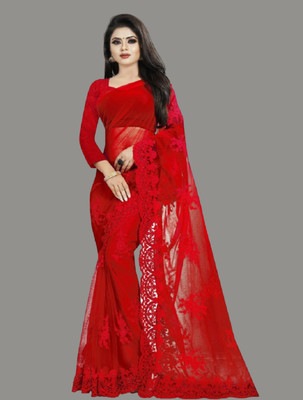 Julee Embroidered Bollywood Net Saree(Red)