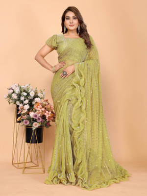 VIVIATRENDZ Self Design Bollywood Net Saree(Light Green)