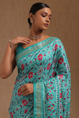 soch Printed Saree with Attached Blouse Silk Blend Saree(Blue)