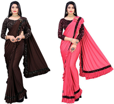 MIJAASHREE Embellished Bollywood Lycra Blend Saree(Pack of 2, Multicolor)
