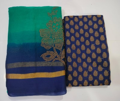 REBOOT FASHIONS Embellished Bollywood Chiffon Saree(Dark Blue, Light Blue)