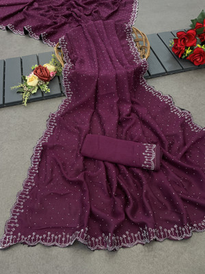SAII CREATION Embellished Bollywood Silk Blend Saree(Purple)