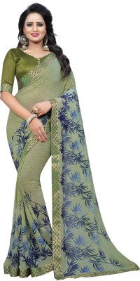 Hinayat Fashion Floral Print Bollywood Georgette Saree(Green)