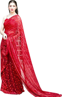 Akhilam Embellished Bollywood Georgette Saree(Red)