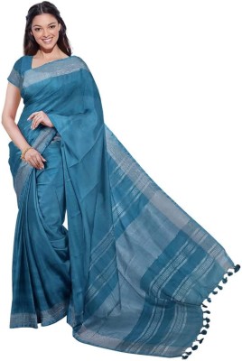 Fashion Handloom Woven Bhagalpuri Cotton Linen Saree(Light Blue)