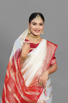 Aarunika SST Solid/Plain Bollywood Organza Saree(White)