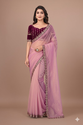 Ruhabs Solid/Plain Bollywood Tissue Saree(Multicolor)