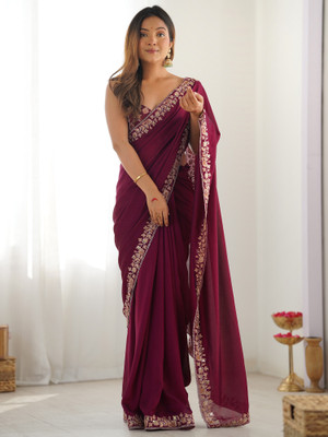Sareemall Embellished Bollywood Silk Blend Saree(Magenta)