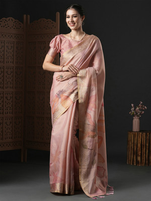 Tasrika Printed Chinnalapattu Silk Blend Saree(Pink)