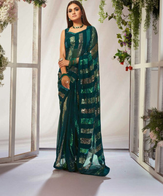 Bluebirdimpex Embellished Bollywood Georgette Saree(Green)