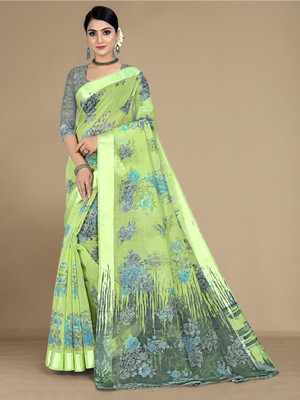 RekhaManiyar Printed Bollywood Pure Cotton Saree(Green)
