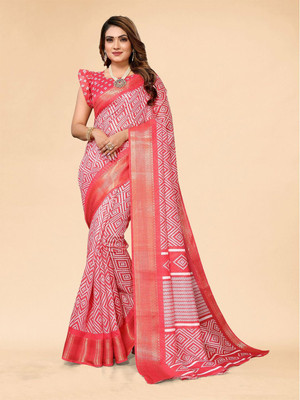 Moda Rapido Printed Bandhani Cotton Blend Saree(Pink)