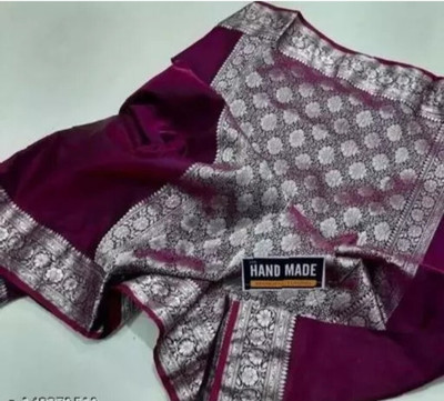 NAZABSAREES Woven Banarasi Satin Saree(Magenta)
