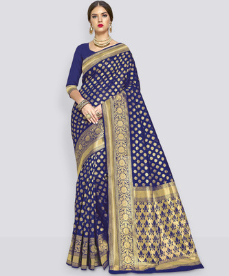 Sariya Woven Banarasi Silk Blend Saree(Dark Blue)